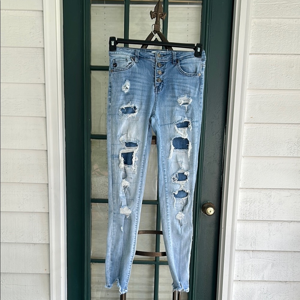 KanCan Button Up Skinny Distressed Jeans  size 7 / 27